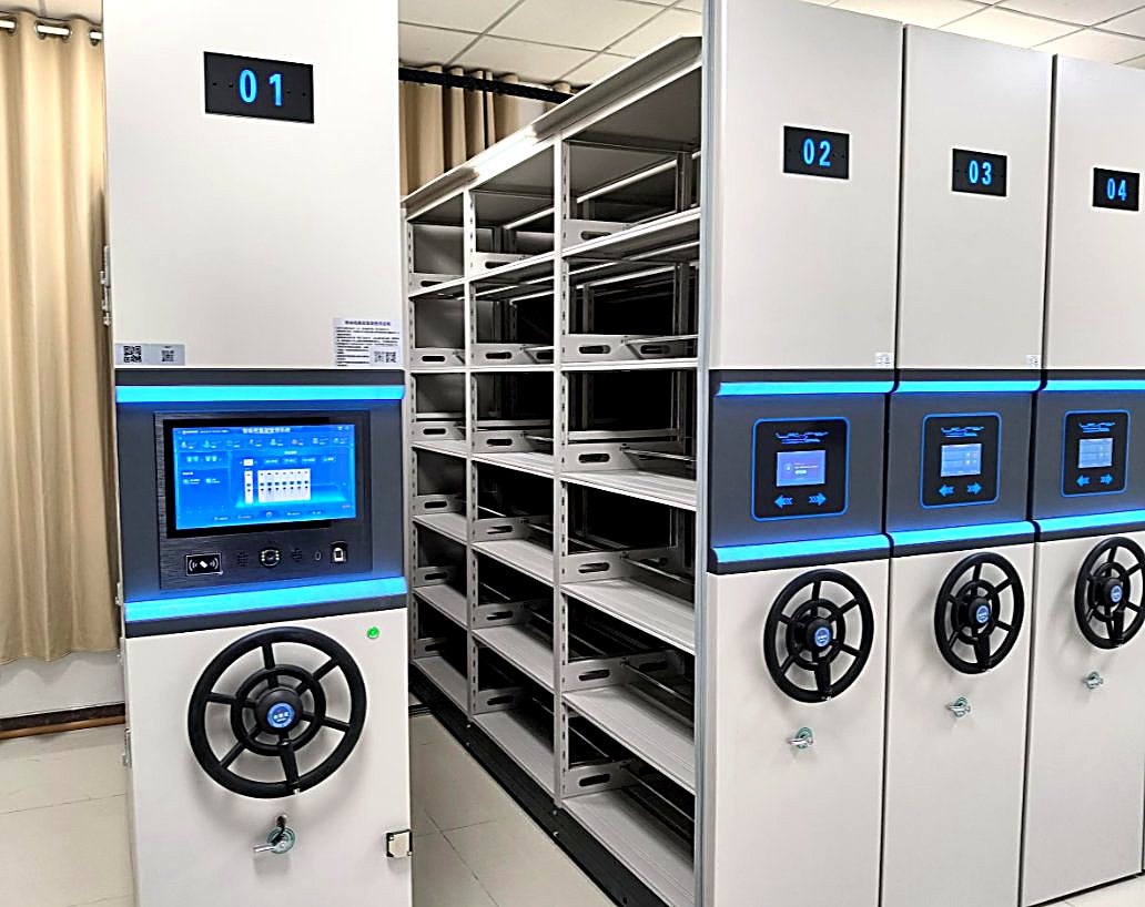 Open aisle view of smart compactor with touchscreen
